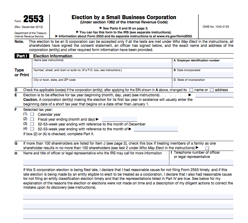IRS S Corp Election Form